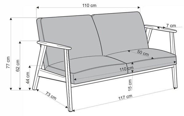 Kanapé Houston 2144, Kárpit, 77x120x77cm, Szürke, Sötét dió, Bükkfa