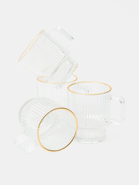 Sinsay - Üveg bögreszett bordázott felülettel és aranyozott peremmel 4 pack - clear