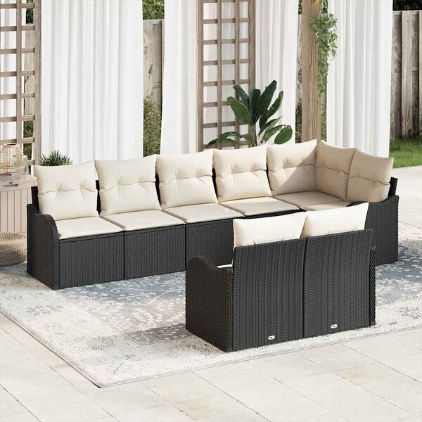 Kerti Kanapé Szett párnával 8 pcs Fekete és fehér Poli rattan