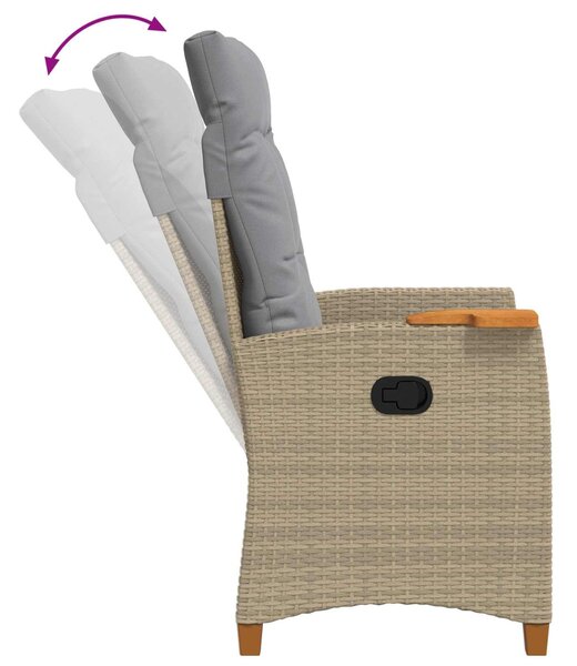 VidaXL Dönthető szék tea tállal párnával 62 x 64 x 112 cm polirattan