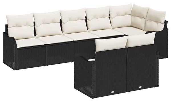 Kerti Kanapé Szett párnával 8 pcs Fekete és fehér Poli rattan