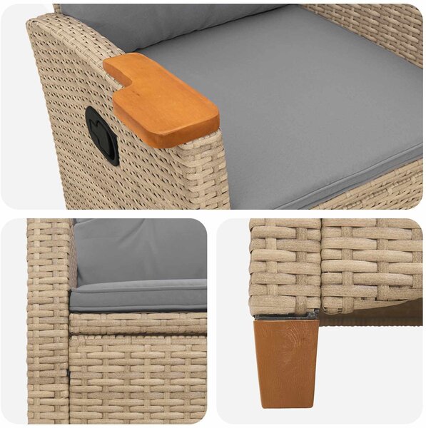 VidaXL Dönthető szék tea tállal párnával 62 x 64 x 112 cm polirattan