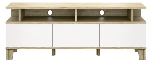 TV-állvány Evarveru 101, Laminált forgácslap, 61x165x43cm, Tölgy, Matt fehér