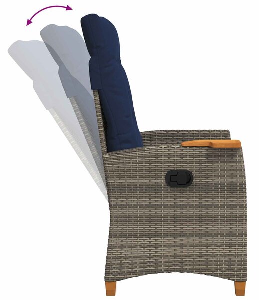 VidaXL Dönthető szék tea tállal párnával 62 x 64 x 112 cm polirattan