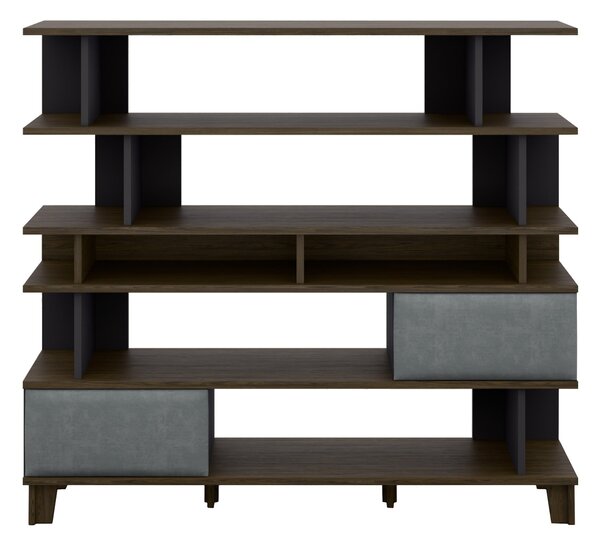 Könyvespolc Evarveru 104, Nyitott, hátsó fal nélkül, Laminált forgácslap, Kárpit, 147x165x42cm, Sötét tölgy, Antracit, Fekete