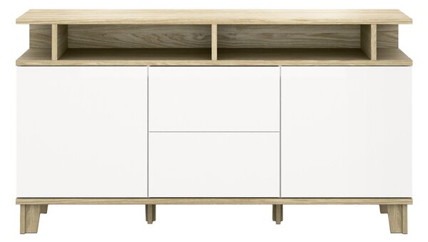 Komód Evarveru 105, Laminált forgácslap, 90x165x42cm, Tölgy, Matt fehér