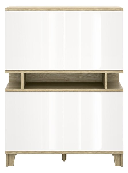 Könyvespolc Evarveru 106, Zárt, Ajtókkal, Laminált forgácslap, 147x110x43cm, Tölgy, Fényes fehér
