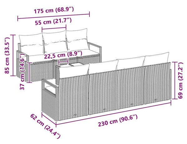 Kerti Kanapé Szett 8 pcs Barna és szürke 55 x 55 x 37 cm