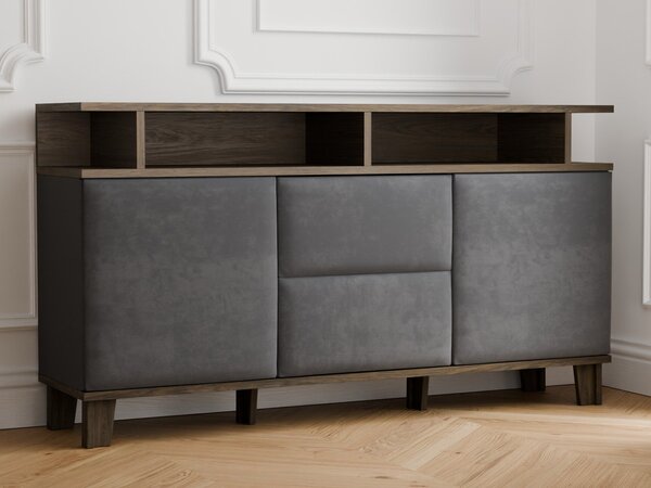 Komód Evarveru 105, Laminált forgácslap, Kárpit, 90x165x42cm, Sötét tölgy, Antracit, Fekete
