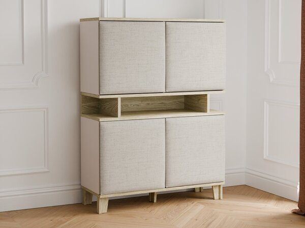 Könyvespolc Evarveru 106, Ajtókkal, Zárt, Laminált forgácslap, Kárpit, 147x110x43cm, Tölgy, Kasmír, Rózsaszín