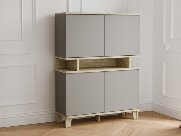 Könyvespolc Evarveru 106, Zárt, Ajtókkal, Laminált forgácslap, 147x110x43cm, Tölgy, Szürke