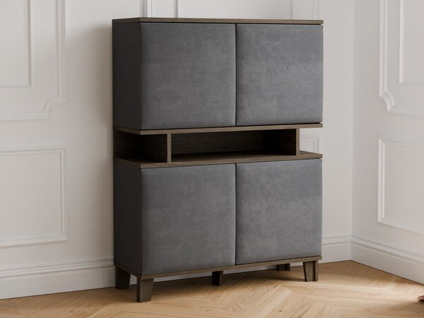 Könyvespolc Evarveru 106, Ajtókkal, Zárt, Laminált forgácslap, Kárpit, 147x110x43cm, Sötét tölgy, Sötétszürke