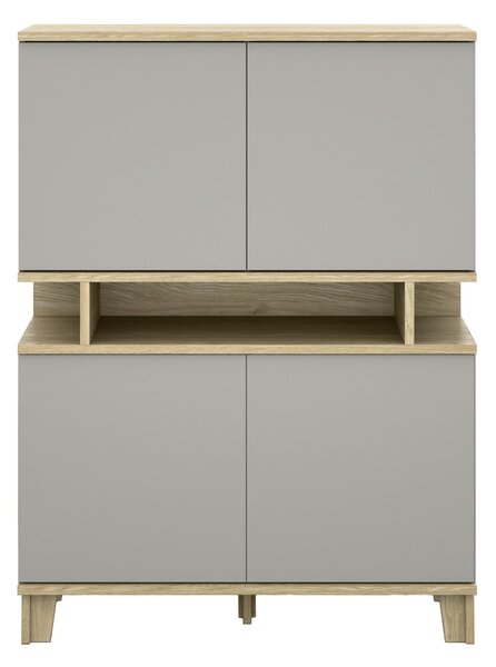 Könyvespolc Evarveru 106, Zárt, Ajtókkal, Laminált forgácslap, 147x110x43cm, Tölgy, Szürke
