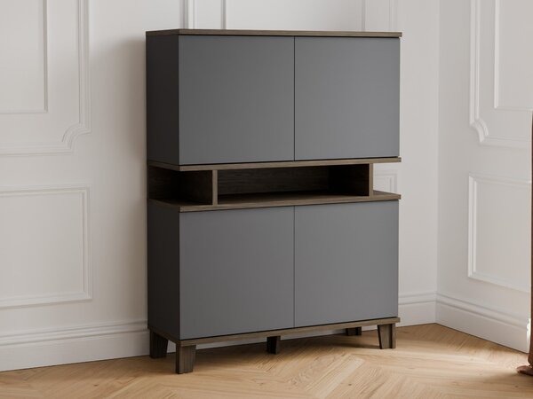 Könyvespolc Evarveru 106, Zárt, Ajtókkal, Laminált forgácslap, 147x110x43cm, Sötét tölgy, Antracit