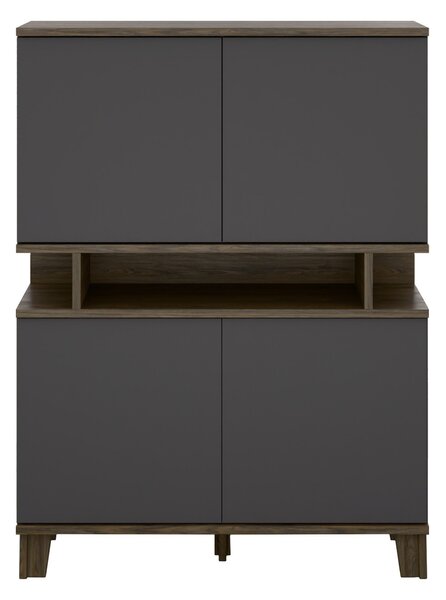 Könyvespolc Evarveru 106, Zárt, Ajtókkal, Laminált forgácslap, 147x110x43cm, Sötét tölgy, Antracit