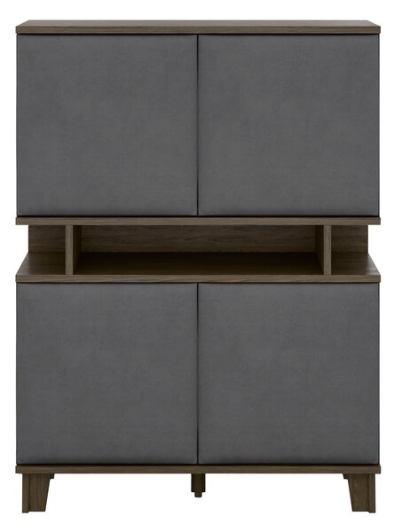 Könyvespolc Evarveru 106, Ajtókkal, Zárt, Laminált forgácslap, Kárpit, 147x110x43cm, Sötét tölgy, Sötétszürke