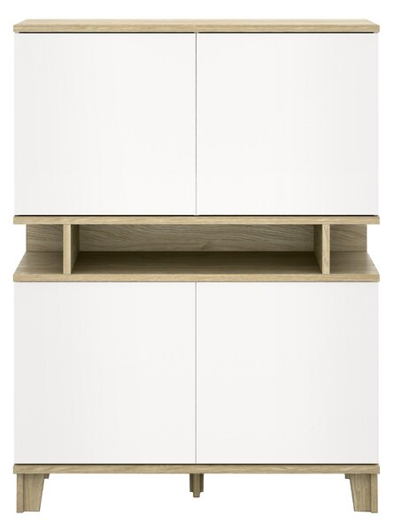Könyvespolc Evarveru 106, Zárt, Ajtókkal, Laminált forgácslap, 147x110x43cm, Matt fehér, Tölgy