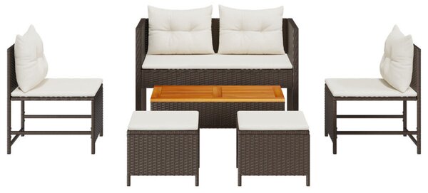 Kültéri Kanapé Szett Barna és Krém Rattan, Fa, Textil Közepes