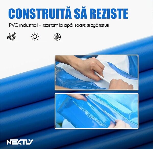 NEXTLY felfújható úszómedence, kültéri használatra, kiváló minőségű PVC anyagból, könnyen tisztítható és karbantartható, 200x150x50cm, fehér-kék színű