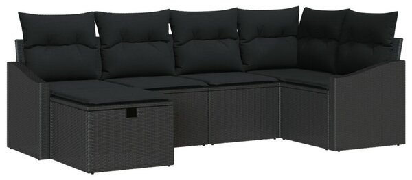 6 darabos Kertibútor szett párnákkal Fekete Poly Rattan