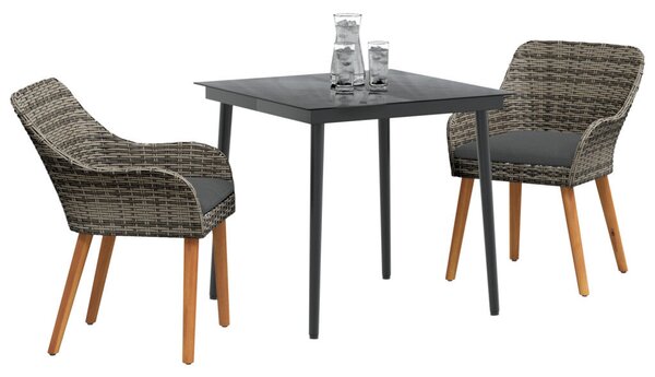 3 részes szürke poly rattan kert étkező szett