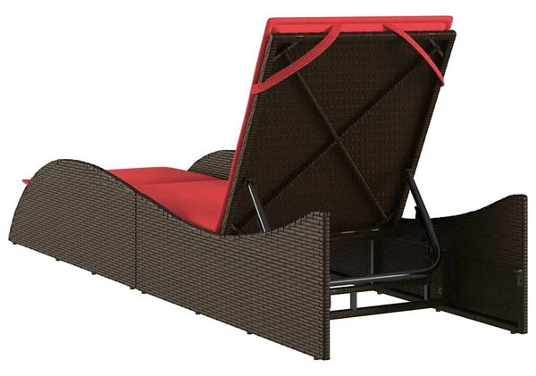 VidaXL barna polyrattan napozóágy párnával 60 x 205 x 73 cm