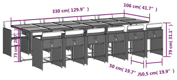 VidaXL 13 részes bézs polyrattan kerti étkezőgarnitúra párnákkal