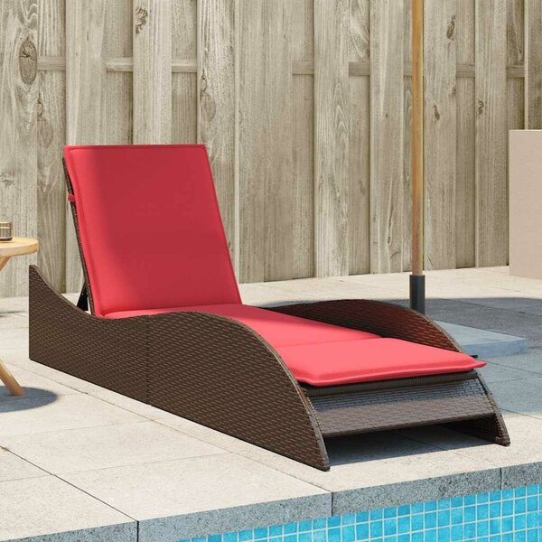 VidaXL barna polyrattan napozóágy párnával 60 x 205 x 73 cm