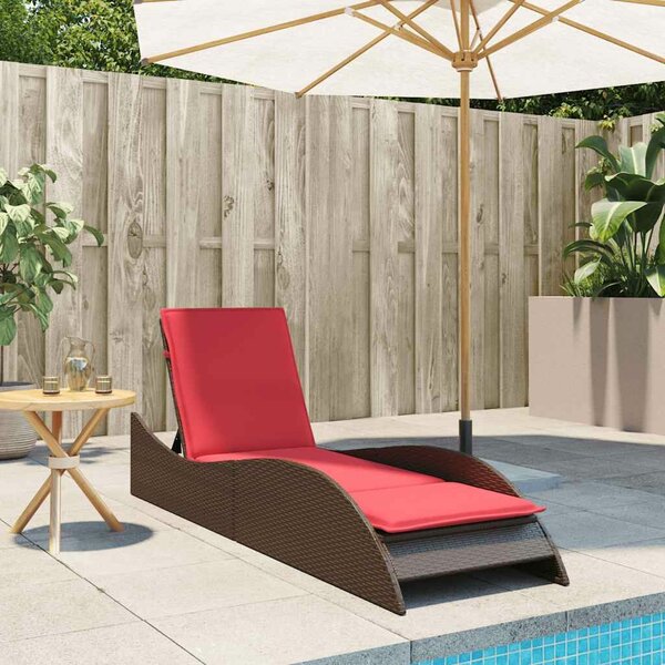 VidaXL barna polyrattan napozóágy párnával 60 x 205 x 73 cm