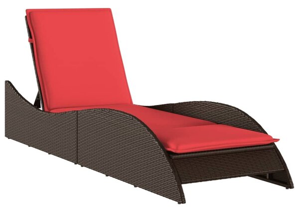 VidaXL barna polyrattan napozóágy párnával 60 x 205 x 73 cm