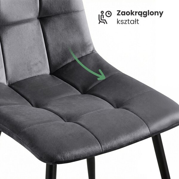 AKORD NERO Étkezőszék Welúr Sötétszürke Fekete Lábakkal 4 db-os Szett