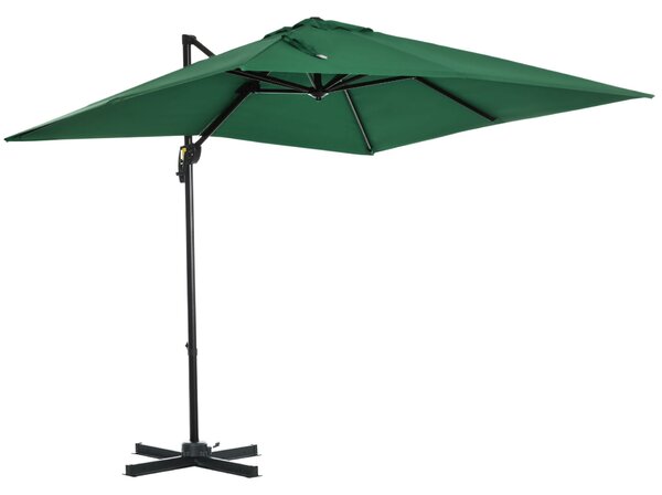 Outsunny Kerti Napernyő Tekerővel, 360°-os Forgatással, Szellőzőnyílásokkal és Állítható Napellenzővel, 2,5x2,5 m, Zöld