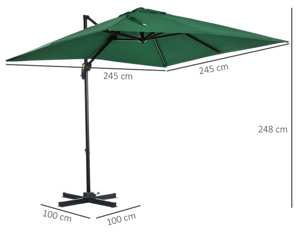 Outsunny Kerti Napernyő Tekerővel, 360°-os Forgatással, Szellőzőnyílásokkal és Állítható Napellenzővel, 2,5x2,5 m, Zöld