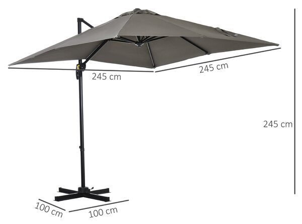 Outsunny kerti napernyő tekerőkarral, 360°-ban forgatható és 5 szinten állítható tetővel, 2,5x2,5 m, világosszürke