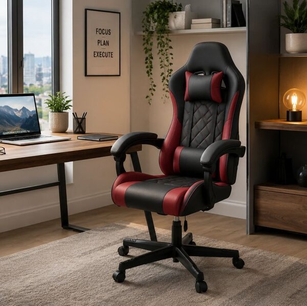 Ergonomikus gamer szék fekete/piros párnákkal