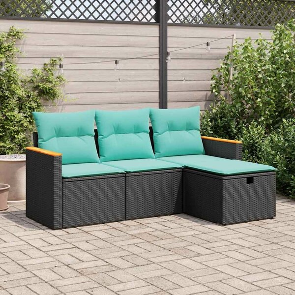 VidaXL 4 részes fekete polyrattan kerti ülőgarnitúra párnákkal
