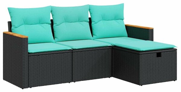 VidaXL 4 részes fekete polyrattan kerti ülőgarnitúra párnákkal