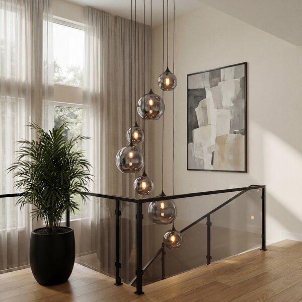 Art Deco lógólámpa fekete füstüveggel, kerek, 7 lámpás - Sandra