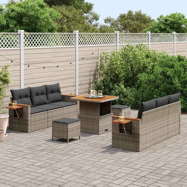 VidaXL Kerti Kanapé Szett 9 pcs Szürke Poli rattan és porfestett acél