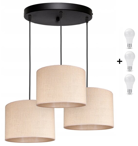 Glimex ABAZUR JUTA bézs függőlámpa 3xE27 + ajándék LED izzó