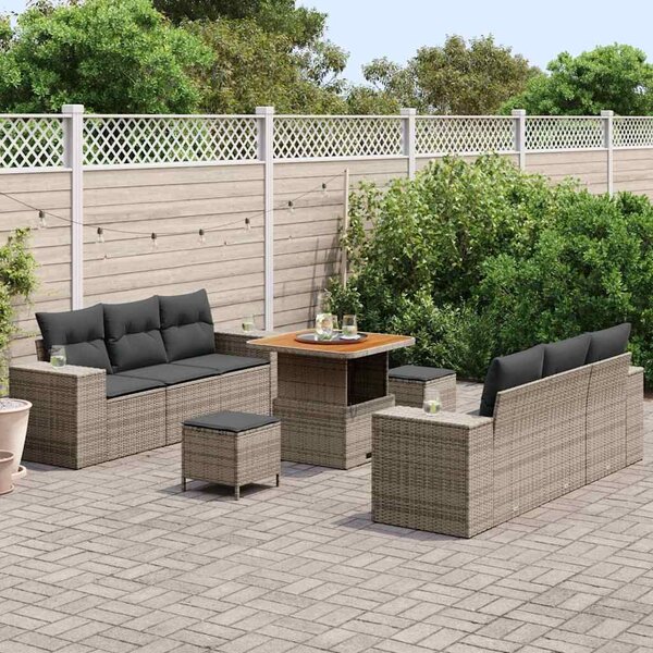 VidaXL Kerti Kanapé Szett Szürke 221 x 204 x 85 cm Poly Rattan