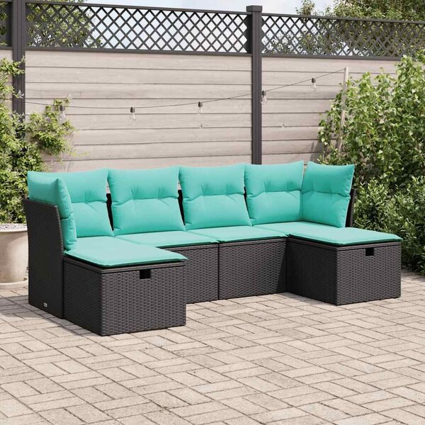 VidaXL 6 részes fekete polyrattan kerti ülőgarnitúra párnákkal
