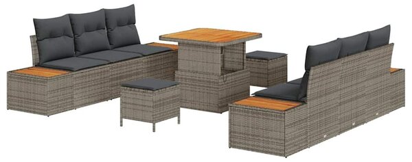 VidaXL Kerti Kanapé Szett 9 pcs Szürke polirattan