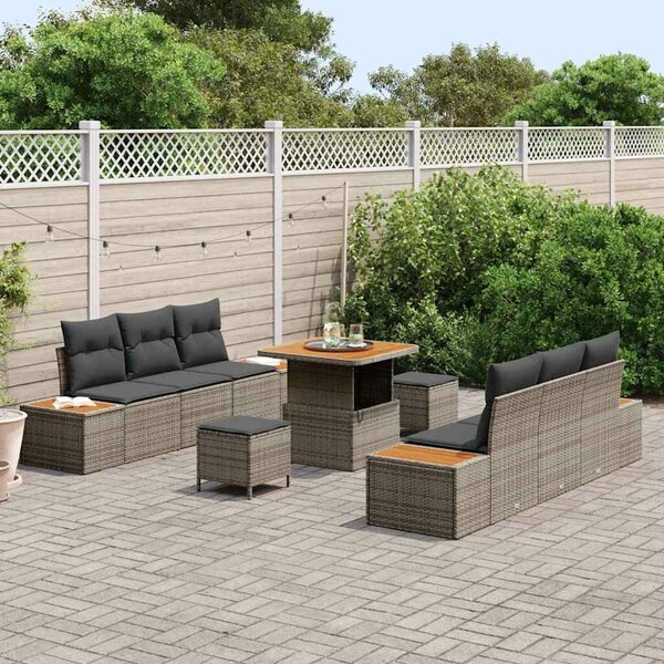 VidaXL Kerti Kanapé Szett 9 pcs Szürke polirattan