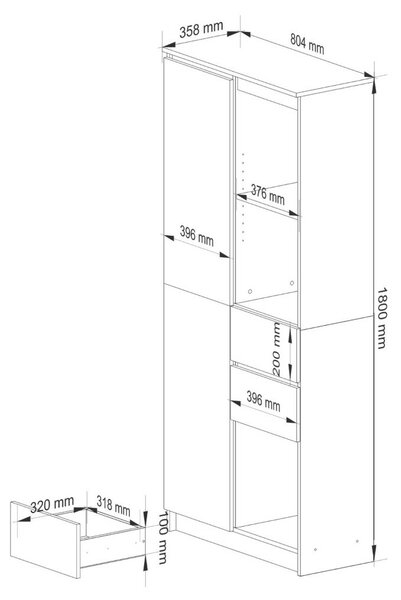 AKORD CLP R15 80 cm regál laminált sonoma tölgy 1 ajtós 2 fiókos