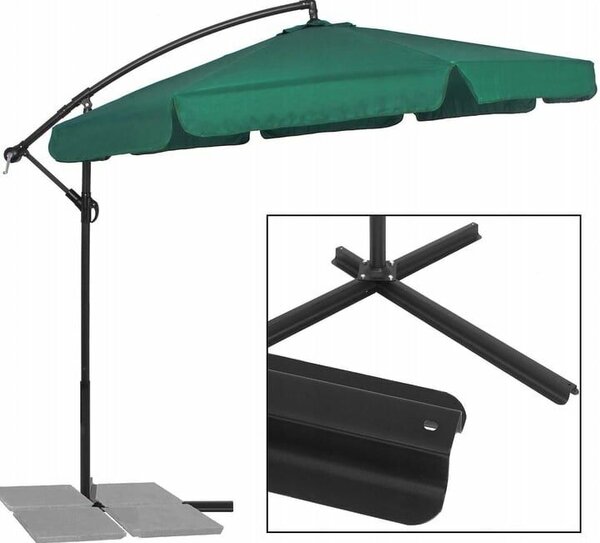 Kerti napernyő oldalsó banán karral, huzattal, 300 cm, zöld