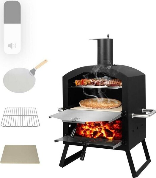 DMS® Pizzasütő kemence PM-3000 – Mobil kültéri fatüzelésű kemence - Pizzakővel és grillráccsal