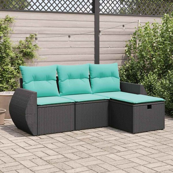 VidaXL 4 részes fekete polyrattan kerti ülőgarnitúra párnákkal