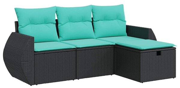 VidaXL 4 részes fekete polyrattan kerti ülőgarnitúra párnákkal