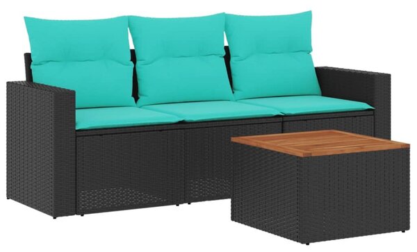 VidaXL 4 részes fekete polyrattan kerti ülőgarnitúra párnával
